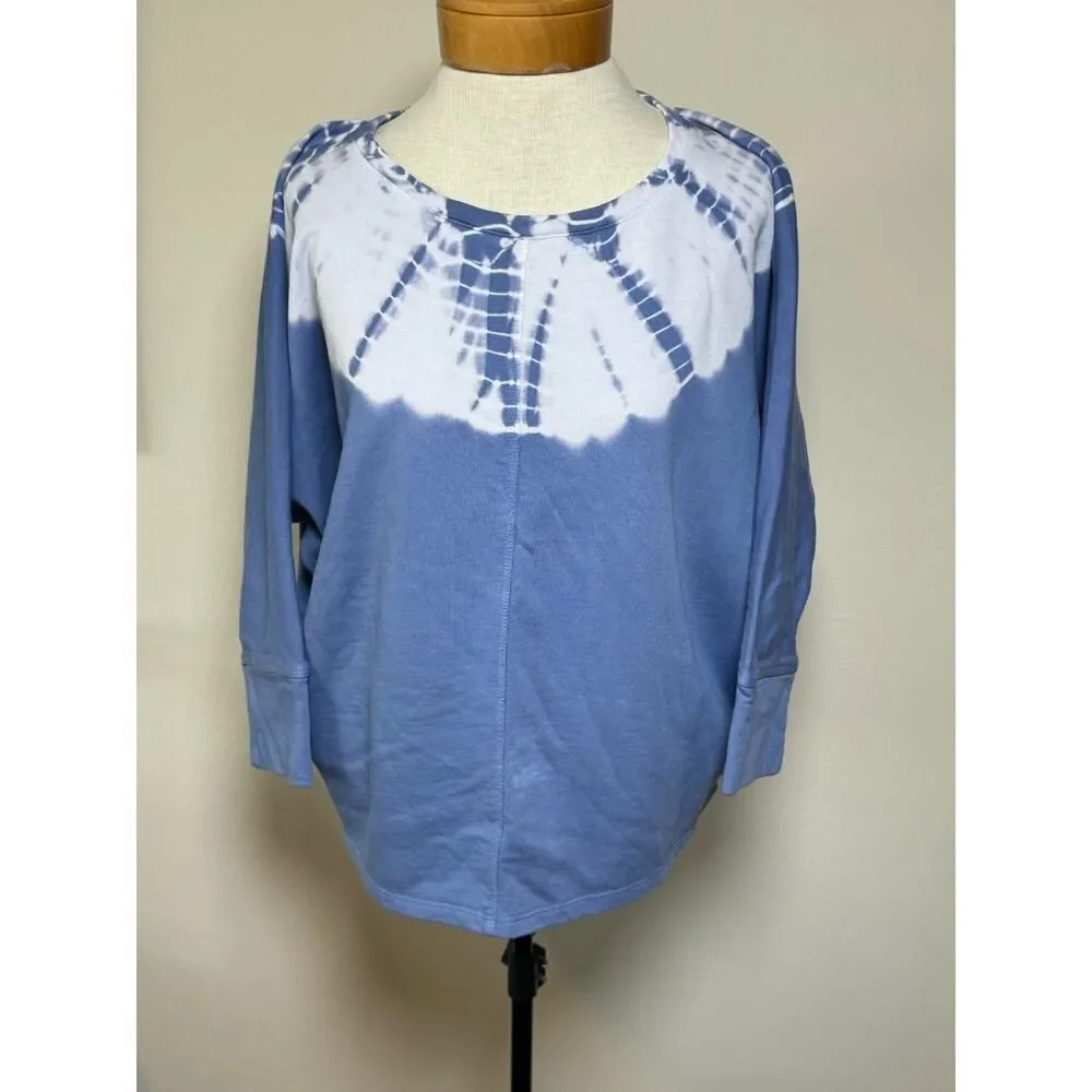Pure Jill J.Jill Tie Dye Sweatshirt XS Blue White Organic Cotton Dolman Pullover